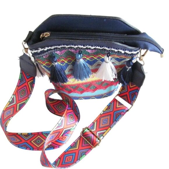 Bohemian Multicolor Crossbody Bag with Tassels & Adjustable Strap - Picture 8 of 16